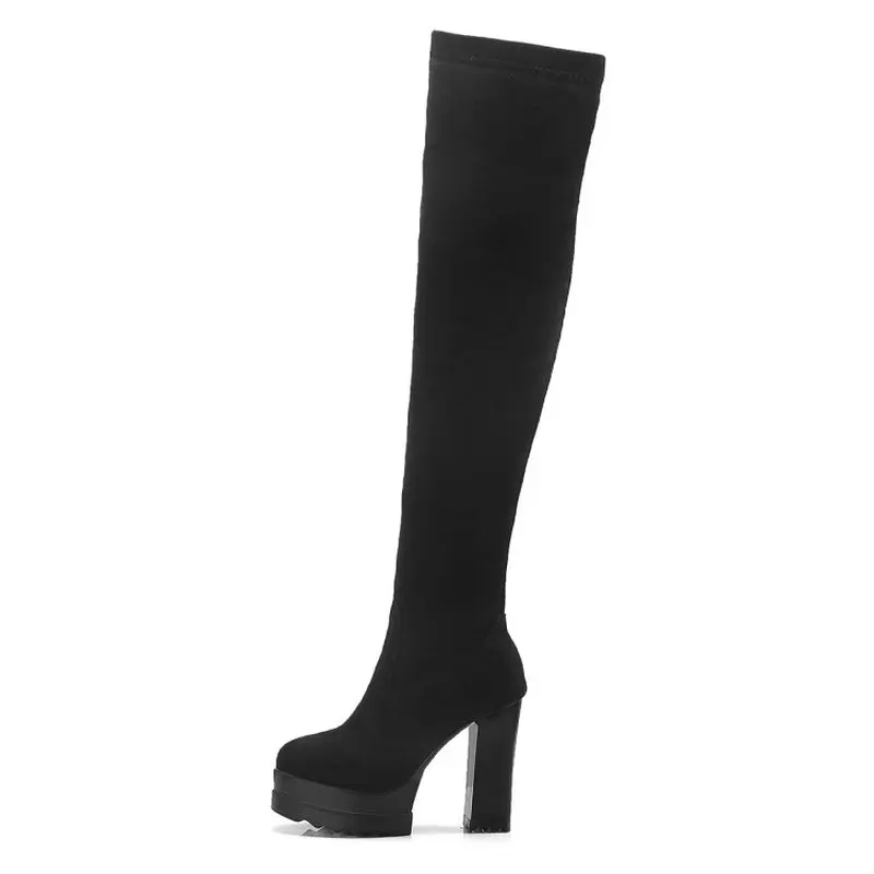

ZawsThia sexy platform thick block high heels woman shoes stretch fabric thigh high boots over the knee high boots for women