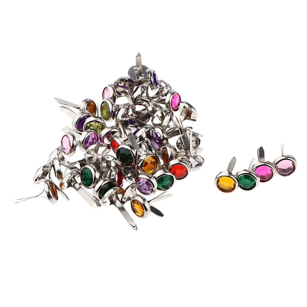 50 Pieces Assorted Color Metal Rhinestone Head Brads Paper Fasteners 7mm |