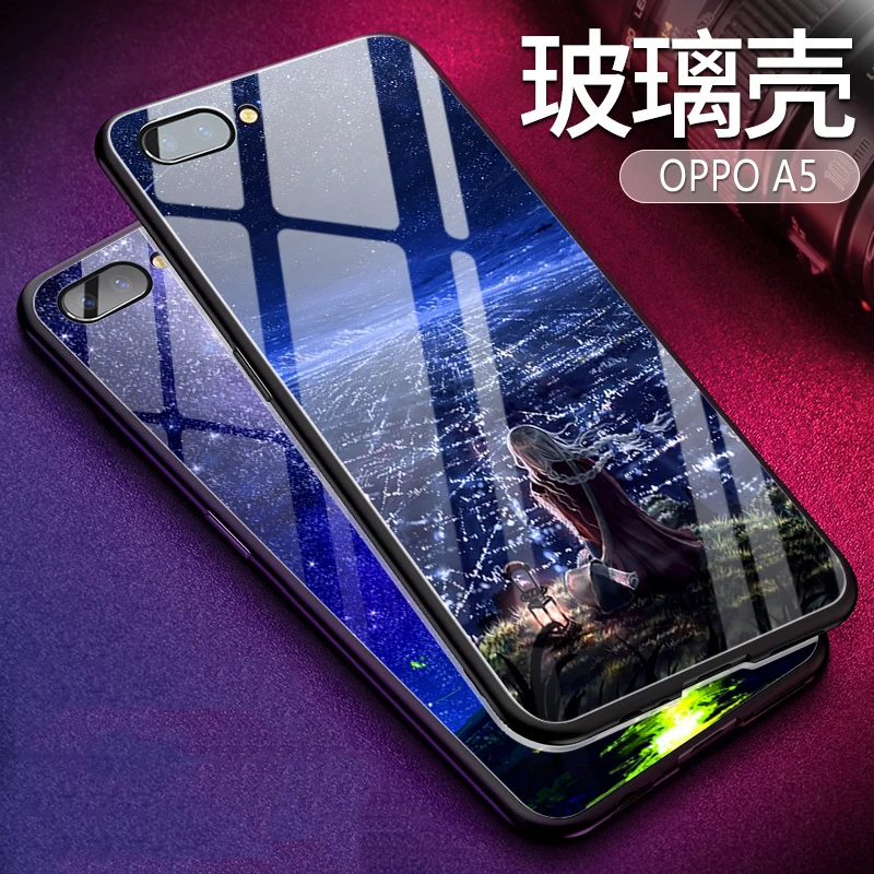 Для OPPO A5 случае Purecolor закаленное Стекло + ТПУ против падения задняя крышка для |