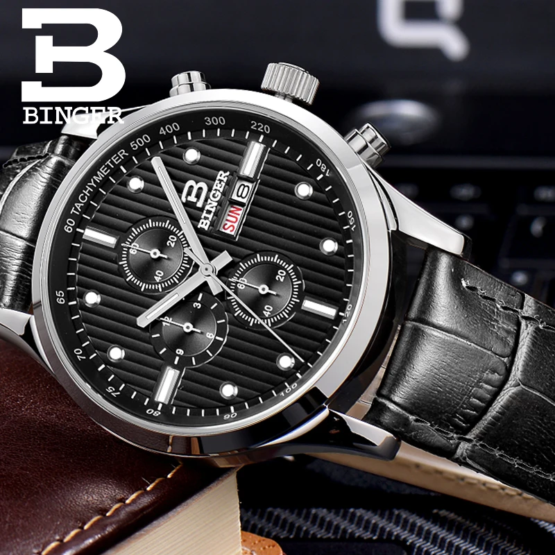 Роскошные брендовые кварцевые мужские часы швейцарские бингера сапфировые