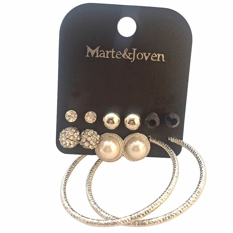 Marte и Joven 6 пар/уп. Rhinestone мяч серьги микс круг обруч Комплект сережек для женщин Золотой Цвет модные аксессуары, платье для девочек, подарки
