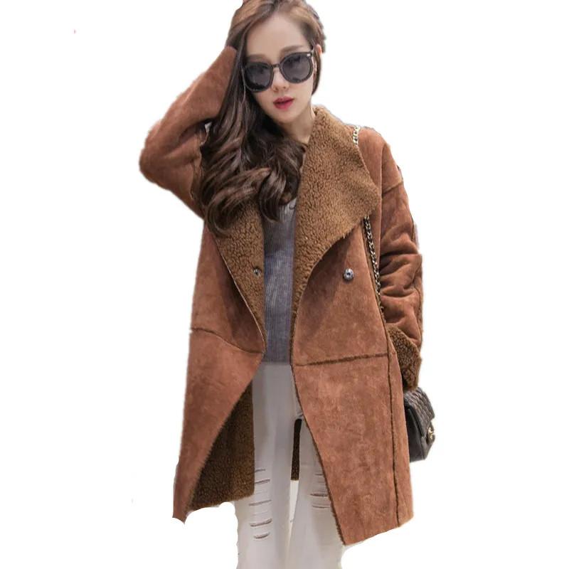 Зимняя куртка для женщин толстые пальто из овечьей шерсти парки Mujer замшевое