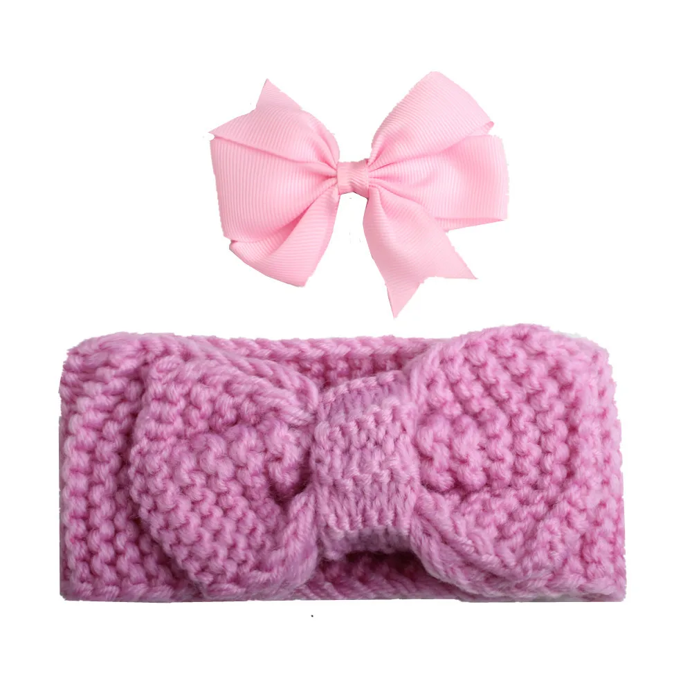 Two Matching Baby Girl Headbands Super Cute Bow Snood Barrettes Combination Set Winter Accessories |