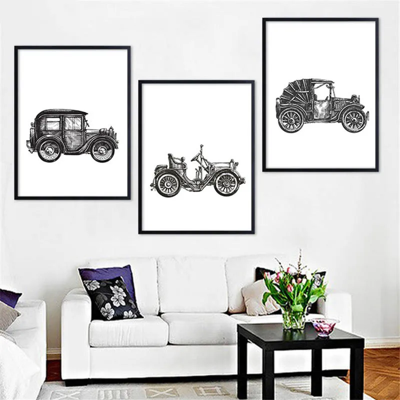 Modern Black And White Minimalist Poster Print Bedroom Wall Vintage Old Car Painting Nordic Canvas Pictures Home Decor Framework | Дом и сад