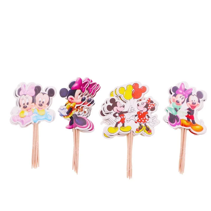 Mickey Minnie 24pcs Рождество 24 шт. набор/Набор одноразовых столовых приборов Человек-паук торт Топпер с торт десерт украшение для свадебного торта День рождения - Цвет: Mickey Minnie 24pcs