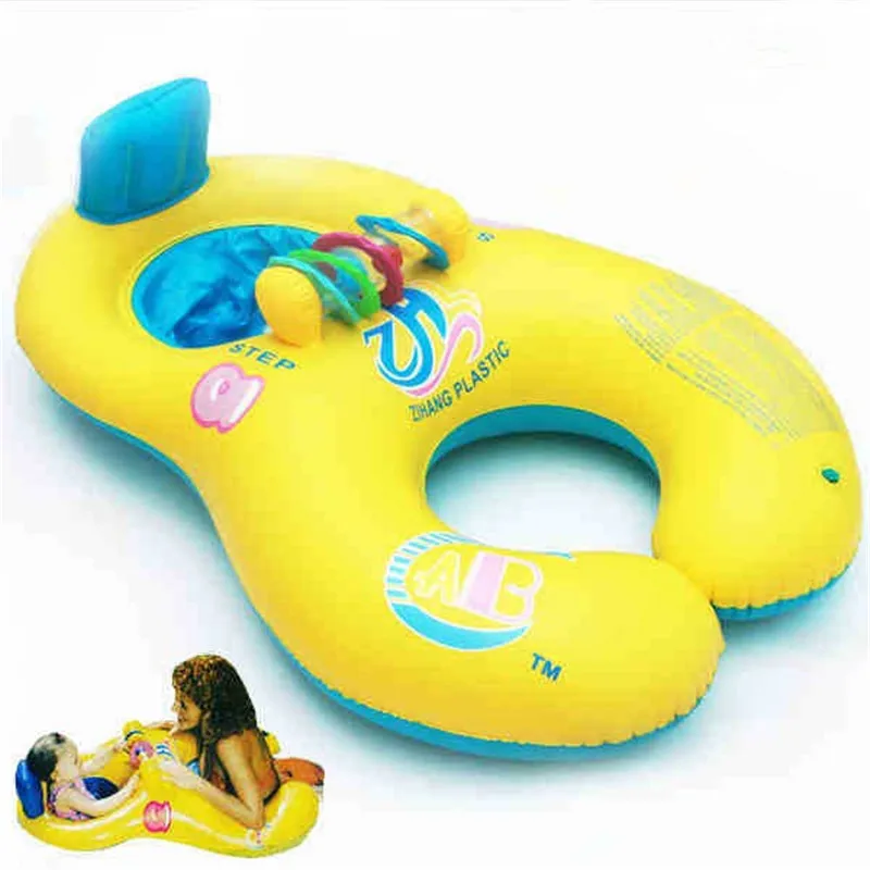 Inflatable Baby Swimming Ring Cartoon Mother and Child Circle Safety Double Seat Boat Pool Float 63781 | Спорт и развлечения