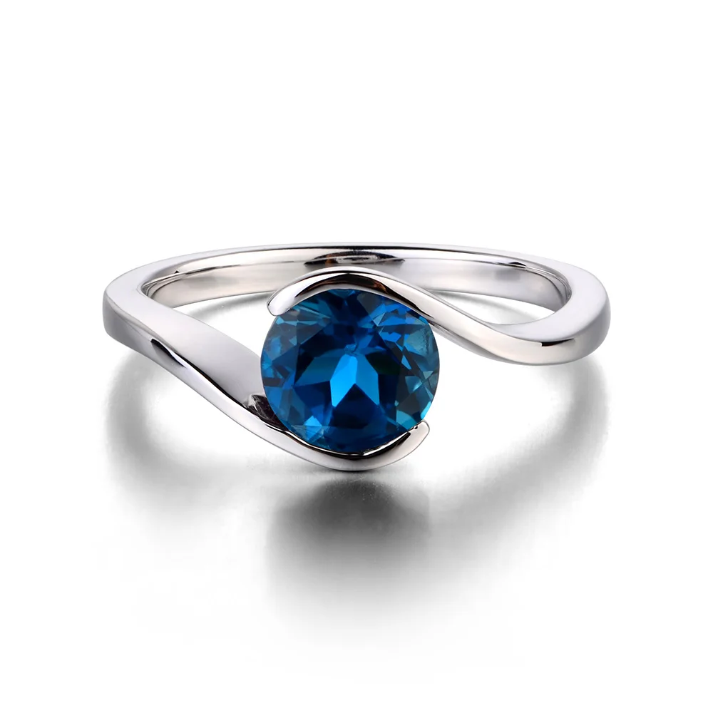 Украшения leige 1.68ct London Blue Topaz твердое кольцо из стерлингового серебра 925 пробы