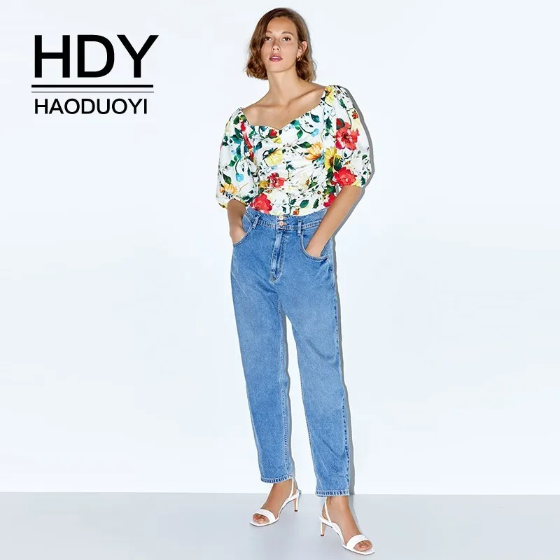Летняя женская рубашка HDY Haoduoyi с треугольным вырезом и принтом в ковбойском стиле