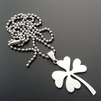 stainless steel lucky love heart four leaf clover necklace love petal flower small grass plant amulet geometric round necklace
