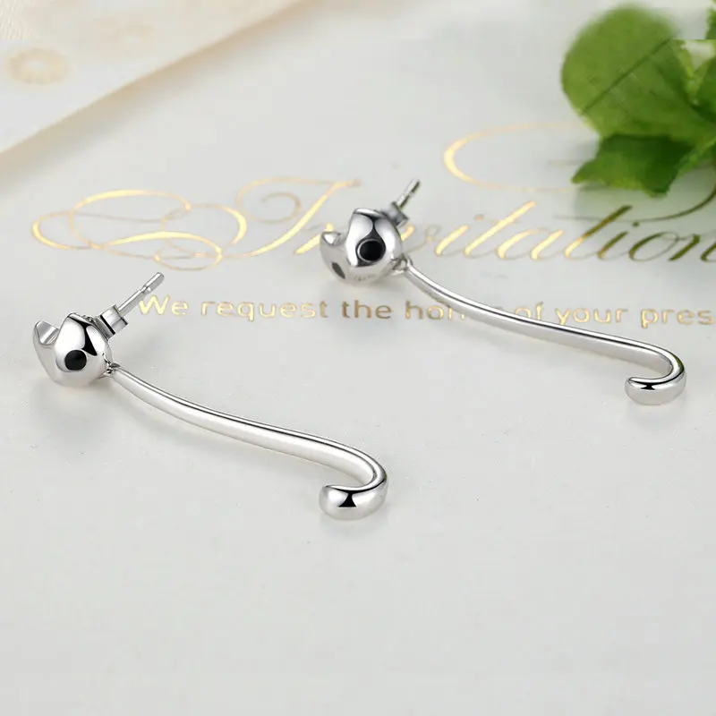 Длинные серьги подвески из серебра 925 пробы с кошкой|earings fashion jewelry|earrings jewelryfine jewelry