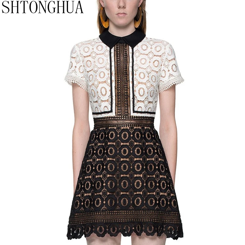SHTONGHUA Новая мода 2019 Автопортрет вечерние нее Платье женское с коротким рукавом