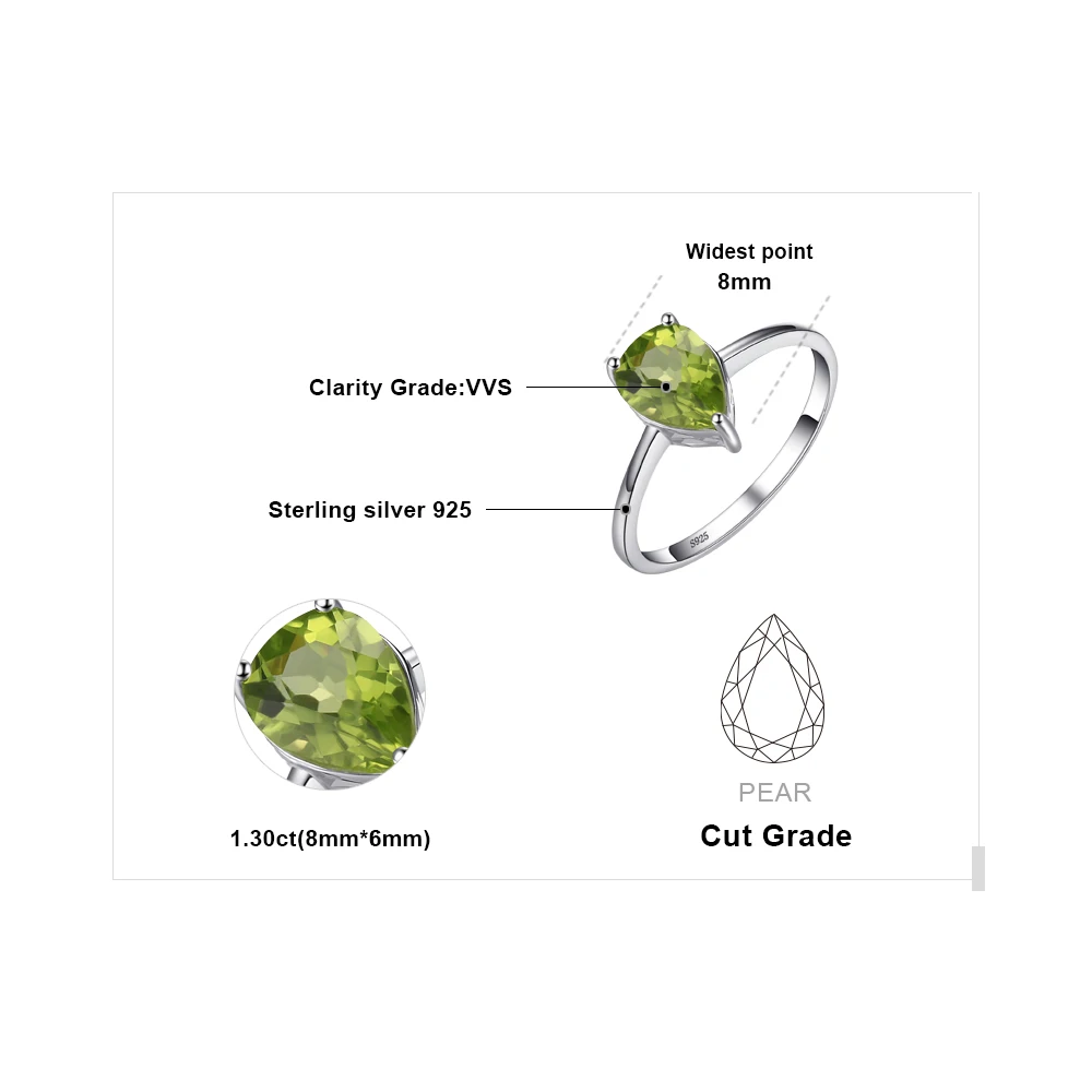 Jewelrypalace капли воды 1.2ct Природные Перидот Кольца для Для женщин Pure 925 Серебряное кольцо Красивые ювелирные изделия Новинка на продажу