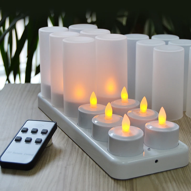 12Pcs/set Rechargeable Flameless Tea Light Candle Warm Yellow Fliker Tealight Lamp Effect for Home Christmas Decor | Дом и сад