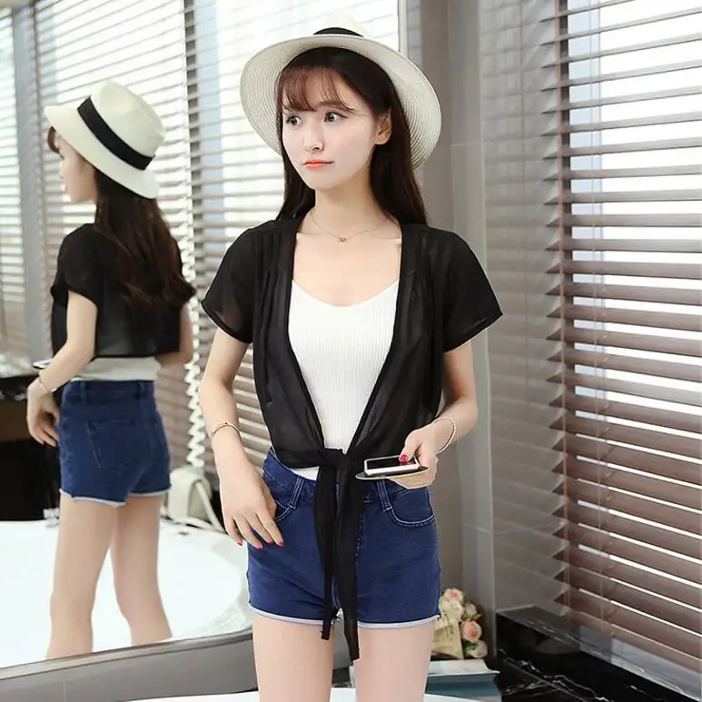 Женское пальто с коротким рукавом однотонное кружевное болеро 2019 |