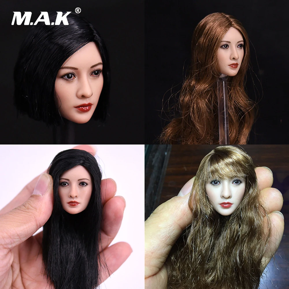

1/6 Asian Star Head Sculpt Blonde/Black Hair Head Carving Model Toys for PH Body Figures