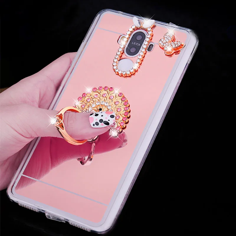 Чехол для Honor 9 Funda 10 8 Lite чехол с алмазным кольцом зеркальный Мягкий силиконовый из