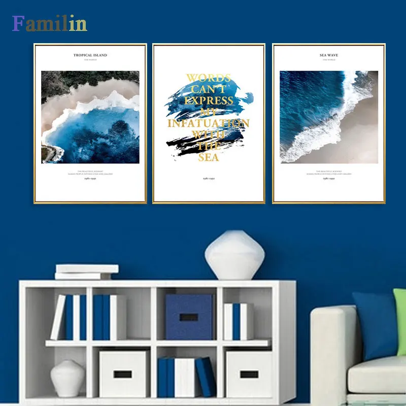 Декор в скандинавском стиле пейзаж берега живопись океан настенное искусство