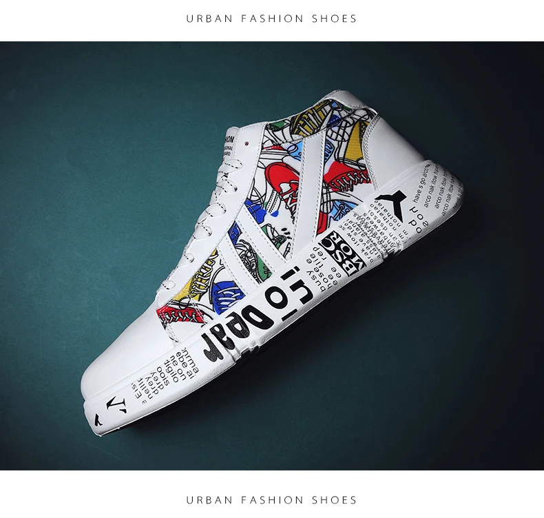 Moipheng New Graffiti Sneakers Autumn Winter High Top Lover Shoes PU Woman Sneakers White Shoes Plus Size Zapatos De Mujer