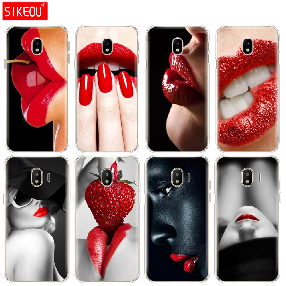 Силиконовый чехол для телефона Samsung Galaxy J3 J5 J7 2017 J330 J530 J730 PRO j2 2018 Red Sexy Lips girl Luxury Korea