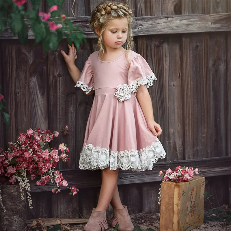 O-Neck Solid Lace Children's Clothing Dress Flower Girls 2020 Summer Kid's Dresses For Baby Clothes 1 2 3 4 5 Yrs | Детская