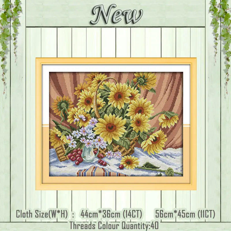 Sunflower 2 Маковый Подсолнух, ваза с пейзажем, счетный принт на холсте, DMC 11CT, 14CT, наборы, сделай сам, вышивка крестиком, наборы для рукоделия - Цвет: Sunflower 2