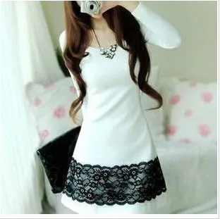 Spring clothing vivi white lace decoration long-sleeve dress female | Женская одежда