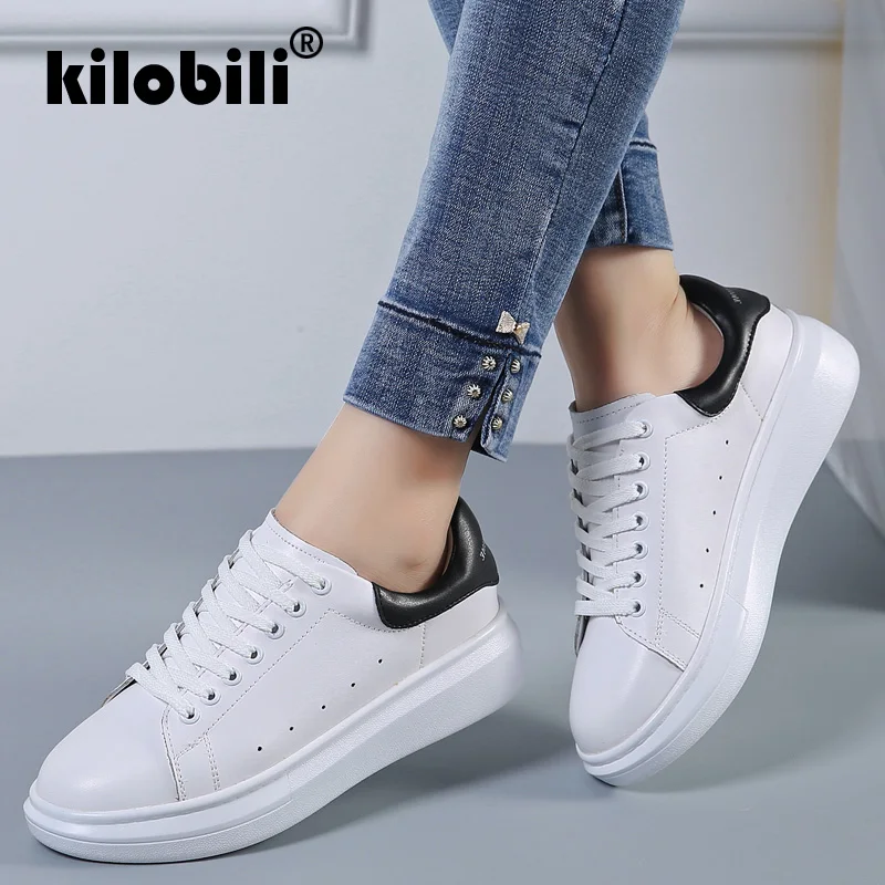 Kilobili 2019 весенние женские кроссовки на платформе шнуровке обувь плоской подошве