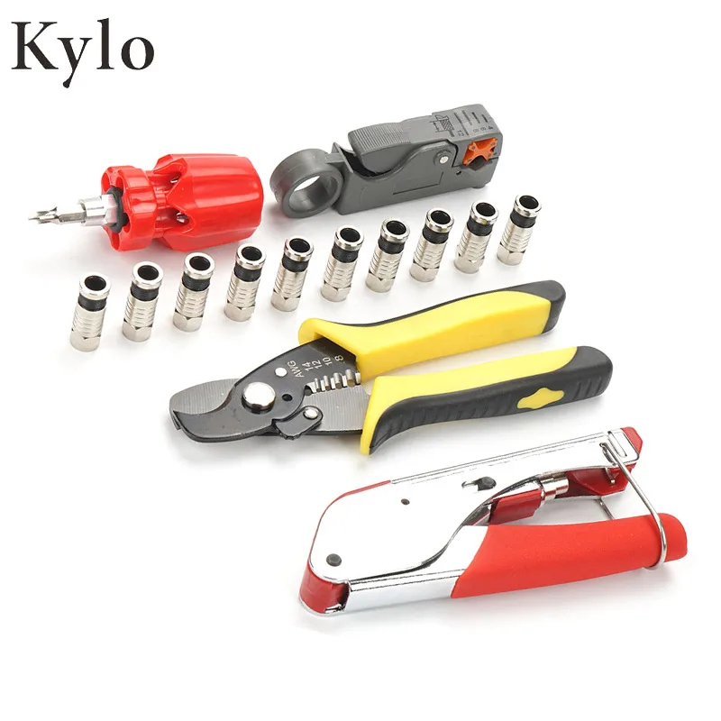

Wire Stripper Kit Coax Cable Crimper Coaxial Compression Tool Wire Stripping Pliers Kit F RG6 RG59 Connectors