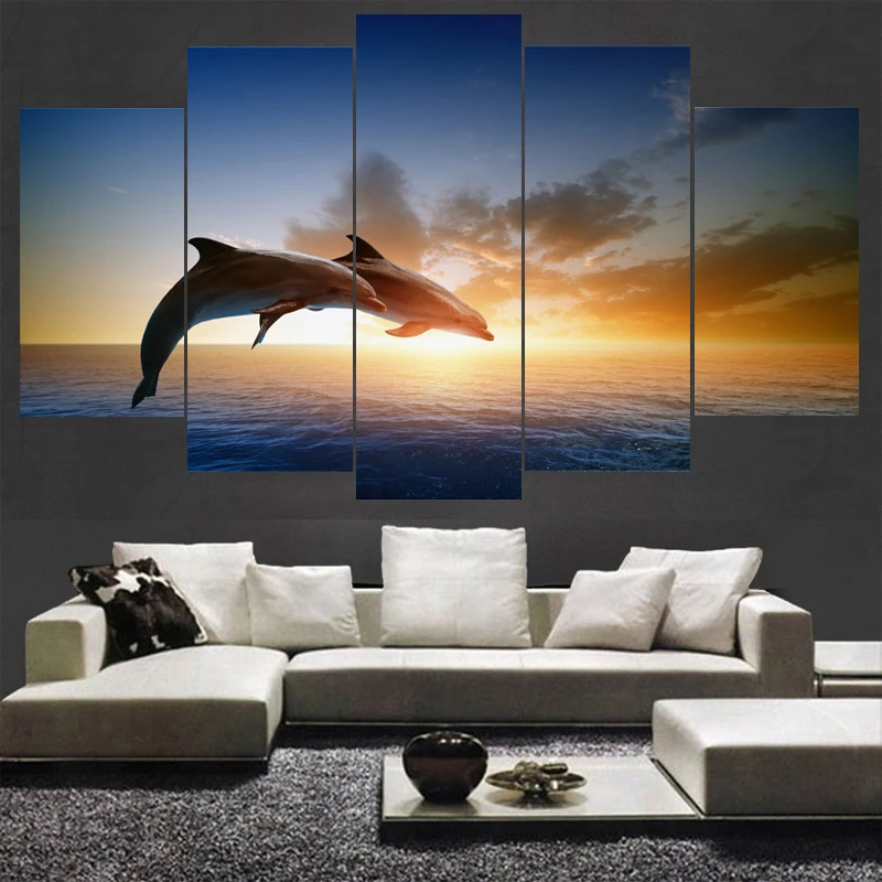 5 шт. холст Прыжки Дельфинов животных Картина декор комнаты печати wall art WD-1479 | Дом