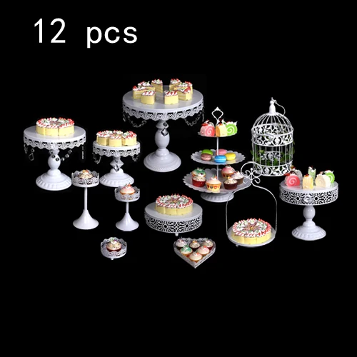new white 12pcs Белое золото со стразами и жемчугом; металлическая, для подставки для пирожных кекс сервировка десерта держатель вечерние свадебные украшения стола для банкета - Цвет: new white 12pcs