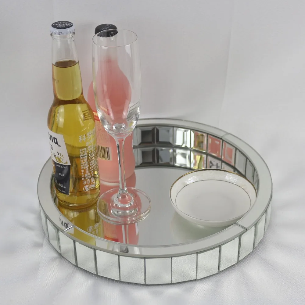 Wine Tray Morden Mirrored Fruit Plate Wedding Decor Round Makeup Storage | Дом и сад