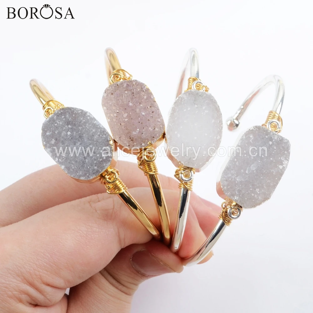 

BOROSA 5 шт. позолоченный проволочный оберточный Овальный натуральный агат Друза браслет Модный Drusy друг браслет ювелирные изделия для женщин ...