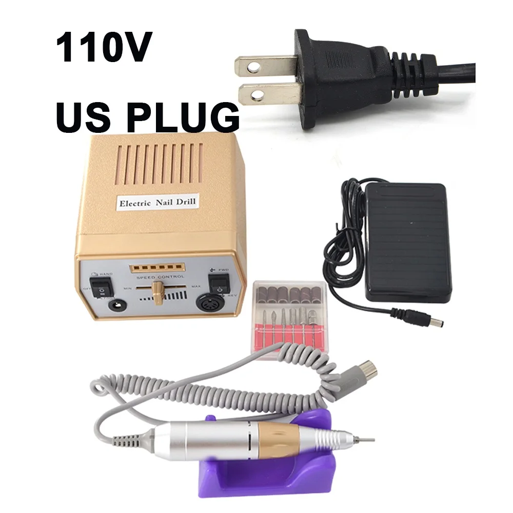 gold US plug Золотой электрический сверлильный станок для дизайна ногтей, Профессиональный аппарат для маникюра, оборудование для дизайна ногтей, оборудование для педикюра и маникюра - Цвет: gold US plug