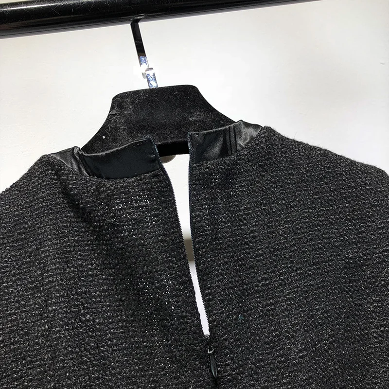 2019 Весна Осень Мода Винтажный стиль v образный вырез бант твид мини платье