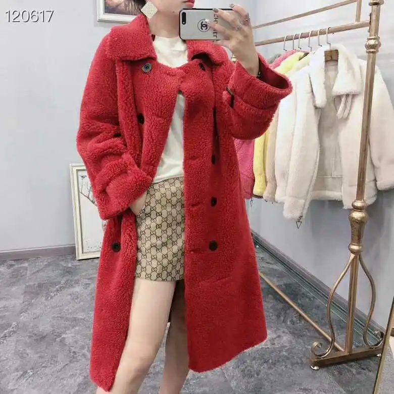 red Новое поступление женское модное меховое пальто для стрижки овец для женщин теплая плотная верхняя одежда зимнее теплое пальто шерстяное длинное женское пальто - Color: red