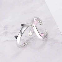 cute design cat ear pattern open adjustable rings for children girl gift black pink silver finger ring for women femme
