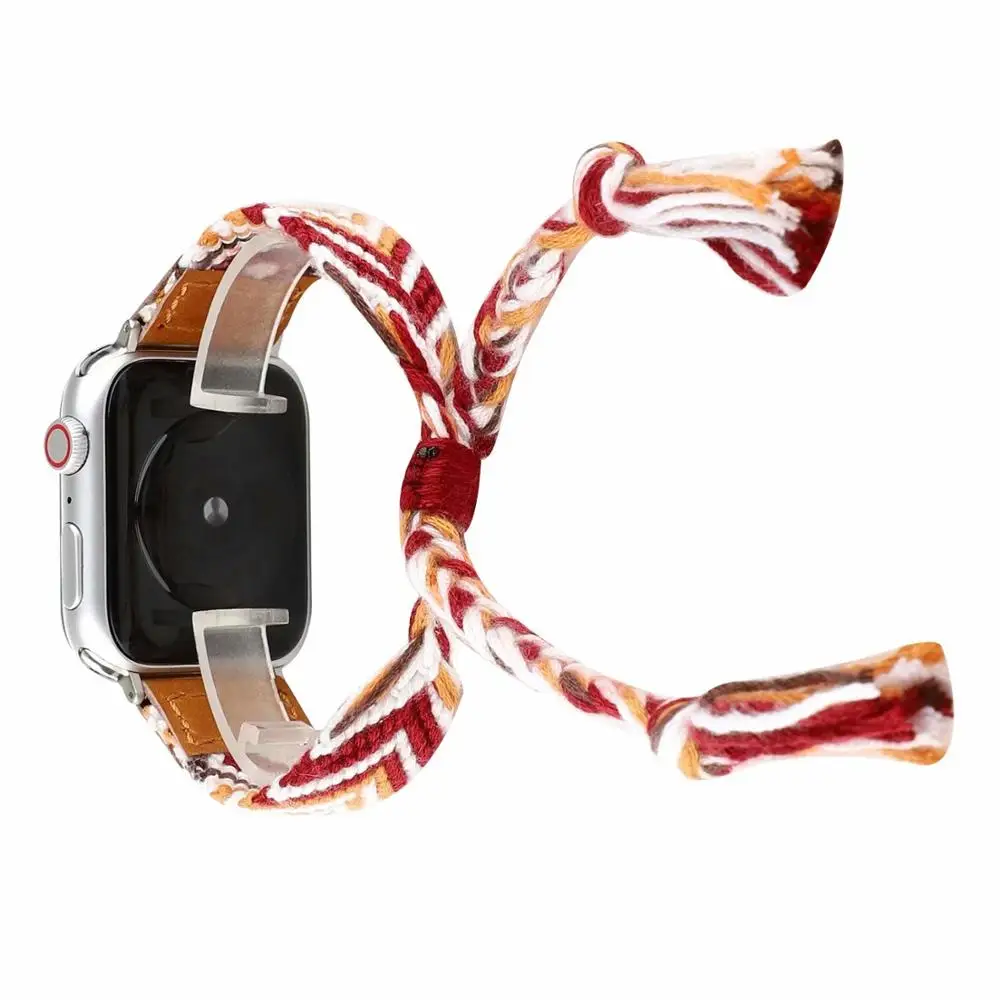 Коричневая ткань ремешок для Apple Watch 42 мм 44 Женский браслет iwatch тканые