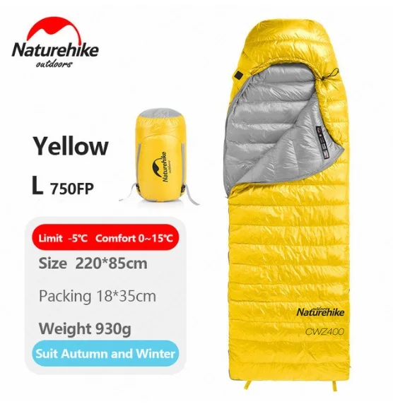 Yellow L 750FP Naturehike CW400 зимний теплый спальный мешок s конверт Тип белый гусиный пух спальный мешок - Цвет: Yellow L 750FP