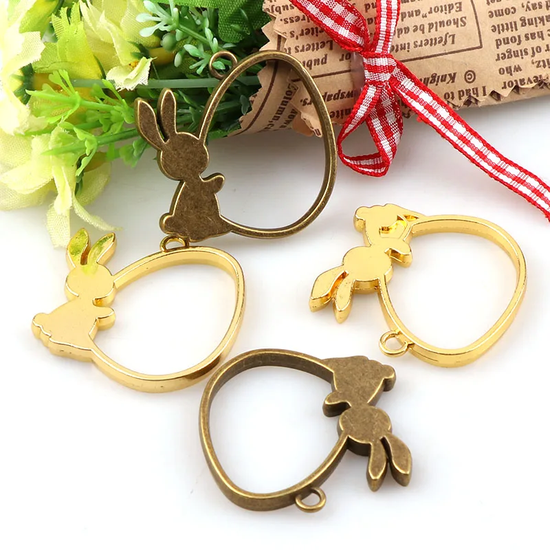 Vintage Rabbit Antique Metal Hollow Frame Glue Blank Connector Charms Pendant DIY Jewelry Findings Accessories | Украшения и