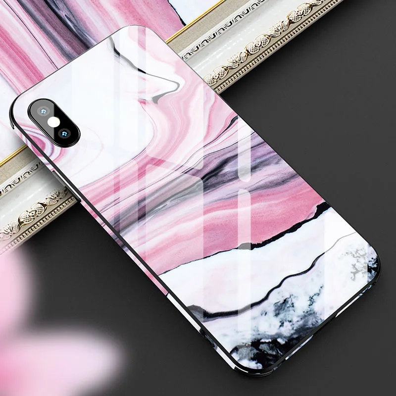 Стеклянный чехол для телефона для iPhone XS MAX XR X 10 мраморный камень абстрактный дизайн роскошный силиконовый чехол s Чехол для iPhone 7 8 6S Plus - Цвет: 6