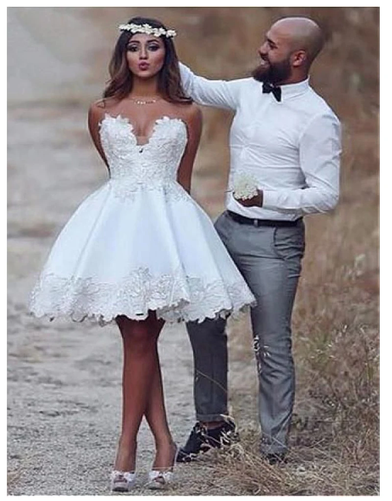 Купи Short Informal Strapless Wedding Dress 2022 Beach Bride Dress Knee Length Hot Sale White Ivory Wedding Gowns за 5,319 рублей в магазине AliExpress