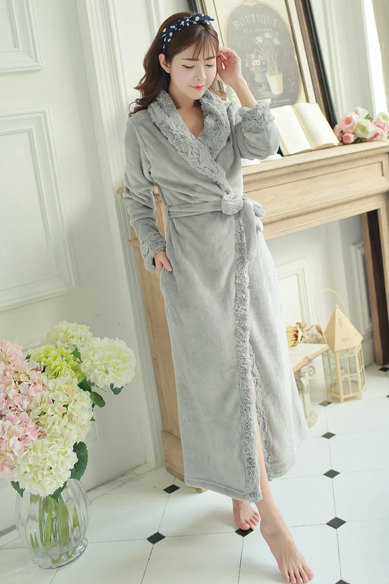 Женский халат зимний с длинным воротником мягкий теплый Коралловая бархатная