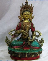 10 tibet bronze gild calaite painting lucky buddhism amitayus buddha statue