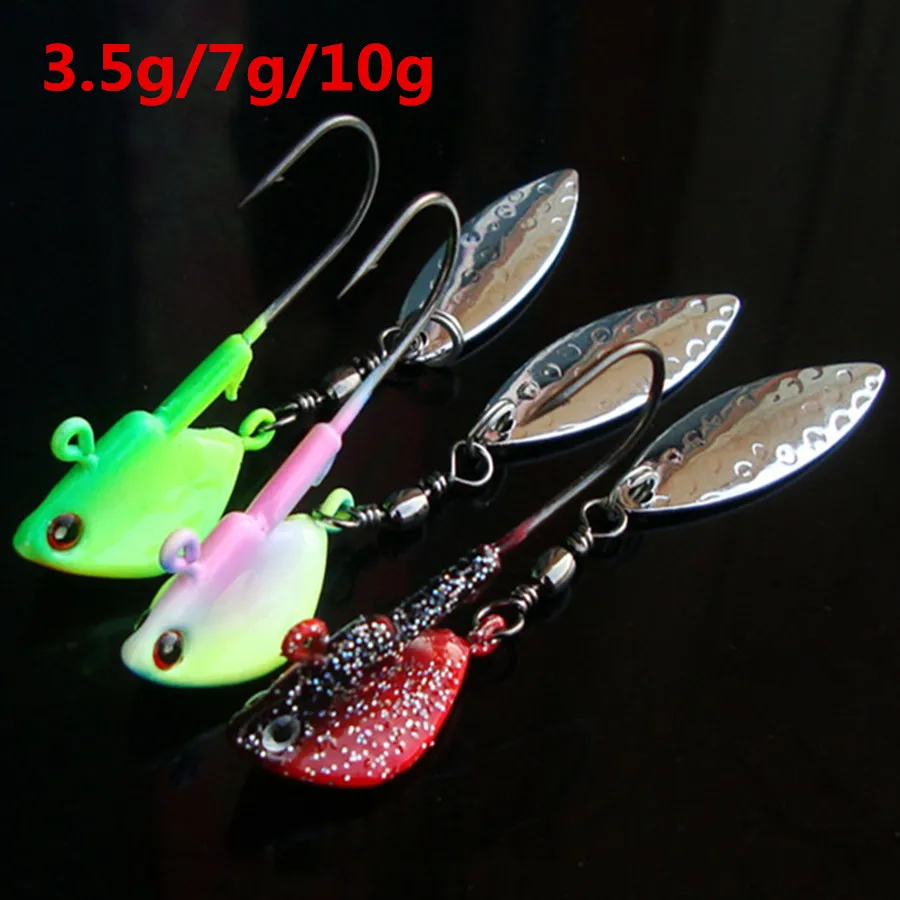 

6*3.5g/7g/10g 3D Fishing Jig Head with Rotating Sequins Spinner Spoon Lead Head Worm Hook Bass Crappie Fishing Lure Baits Tackle