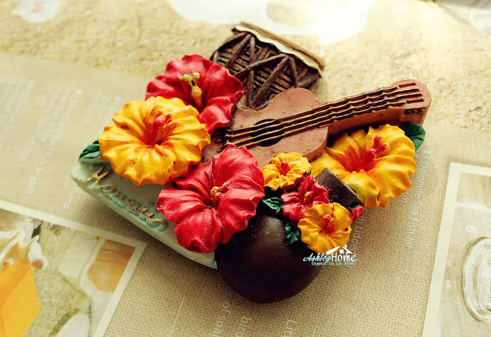 Гавайи США гибискуса цветы Гавайские ручная роспись 3D смолы сувенир холодильник