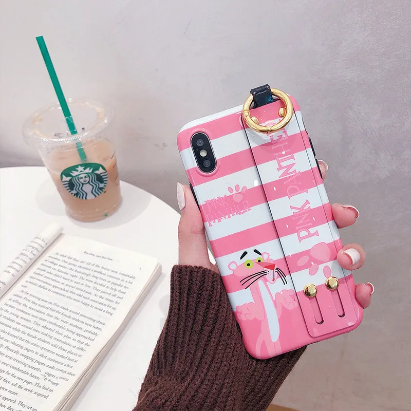 Luxury Cartoon Pink Panther Phone Case For iPhone 7 Puls 6 6S 8 X XS Max XR Cases Soft silicon Wristband Back Cover |