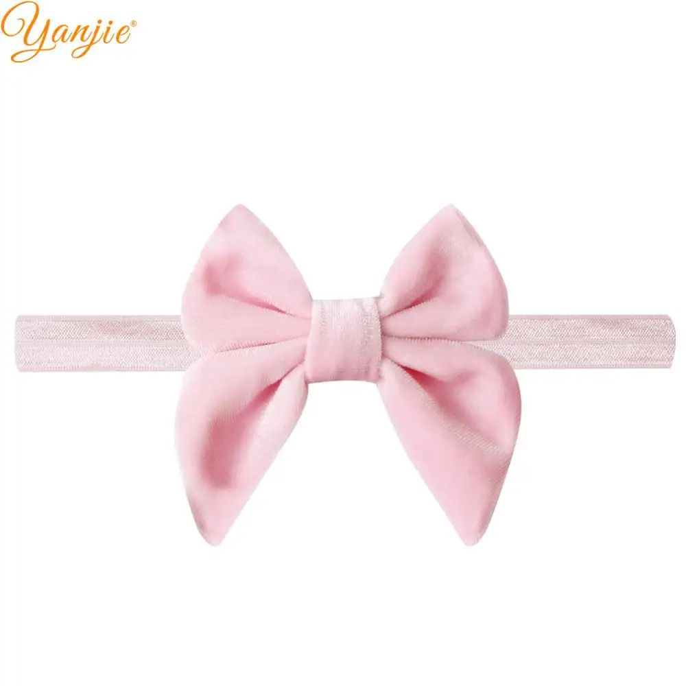 light pink 12 шт./лот 3 ''бархатный бант 15 мм твердые враги ободки для девочек бархат матросские волосы бант эластичные волосы группы детей аксессуары для волос - Цвет: light pink