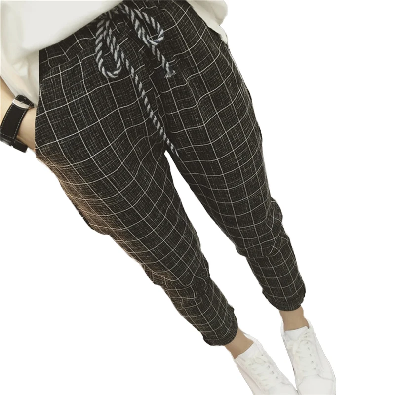 Кожаные штаны продажи плоских сукна MID плед сетки Для женщин Брюки для девочек