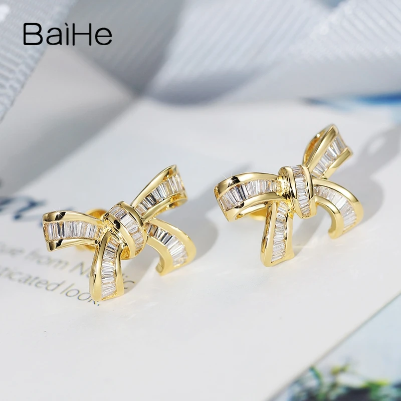 BAIHE Solid 14 K желтое золото(AU750) 0.60ct квадратные H/SI натуральные бриллианты женские модные ювелирные изделия серьги-гвоздики