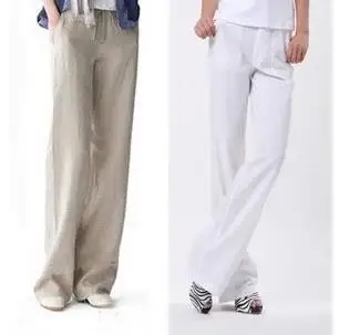 2015 Summer women casual office work wear wide leg linen pants Ladies sport joggers trousers Drawstring waist baggy | Женская одежда